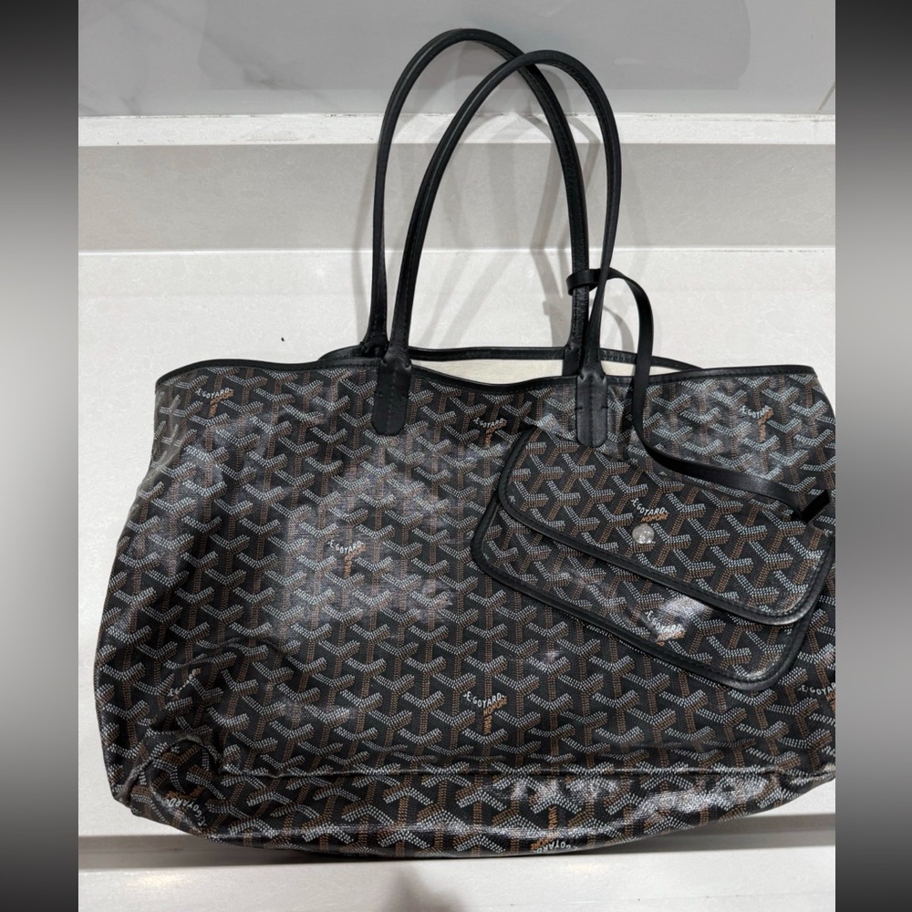 2014 Goyard Louis PM Black and White Tote with Pouch reversible